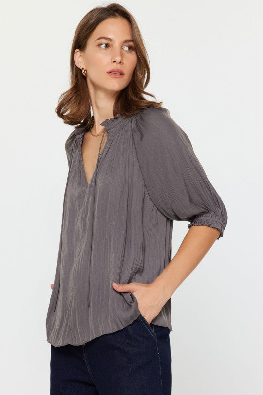 Willow Drawstring Blouse-Short Sleeves-Vixen Collection, Day Spa and Women's Boutique Located in Seattle, Washington