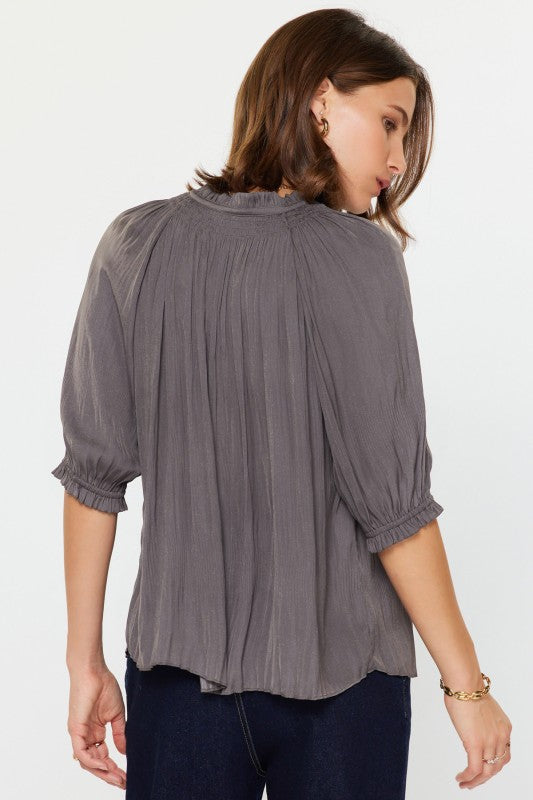 Willow Drawstring Blouse-Short Sleeves-Vixen Collection, Day Spa and Women's Boutique Located in Seattle, Washington