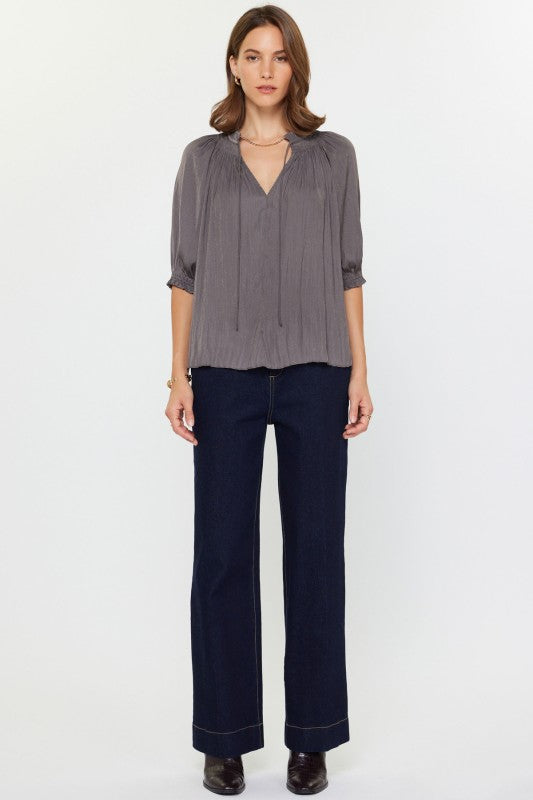 Willow Drawstring Blouse-Short Sleeves-Vixen Collection, Day Spa and Women's Boutique Located in Seattle, Washington