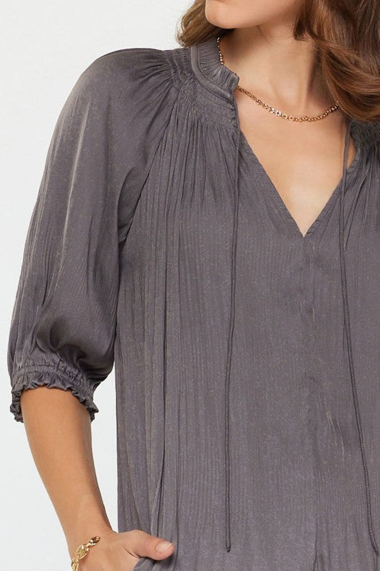 Willow Drawstring Blouse-Short Sleeves-Vixen Collection, Day Spa and Women's Boutique Located in Seattle, Washington