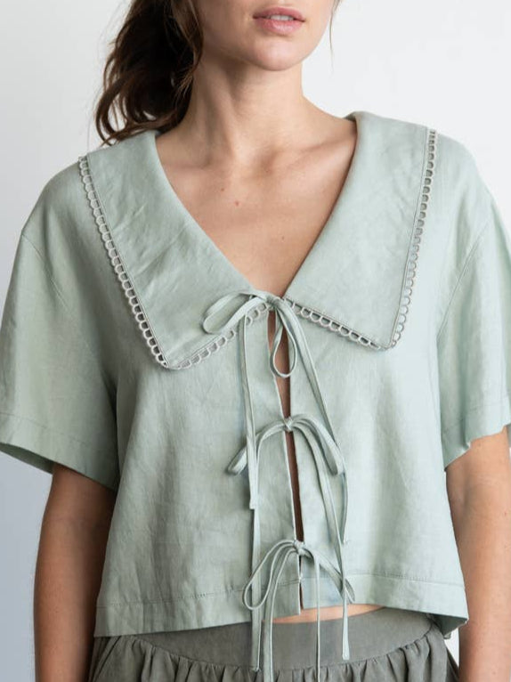 Lagoon Lace Blouse-Short Sleeves-Vixen Collection, Day Spa and Women's Boutique Located in Seattle, Washington