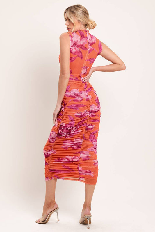 Sunset Bloom Mesh Midi Dress-One Pieces-Vixen Collection, Day Spa and Women's Boutique Located in Seattle, Washington