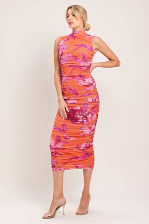 Sunset Bloom Mesh Midi Dress-One Pieces-Vixen Collection, Day Spa and Women's Boutique Located in Seattle, Washington