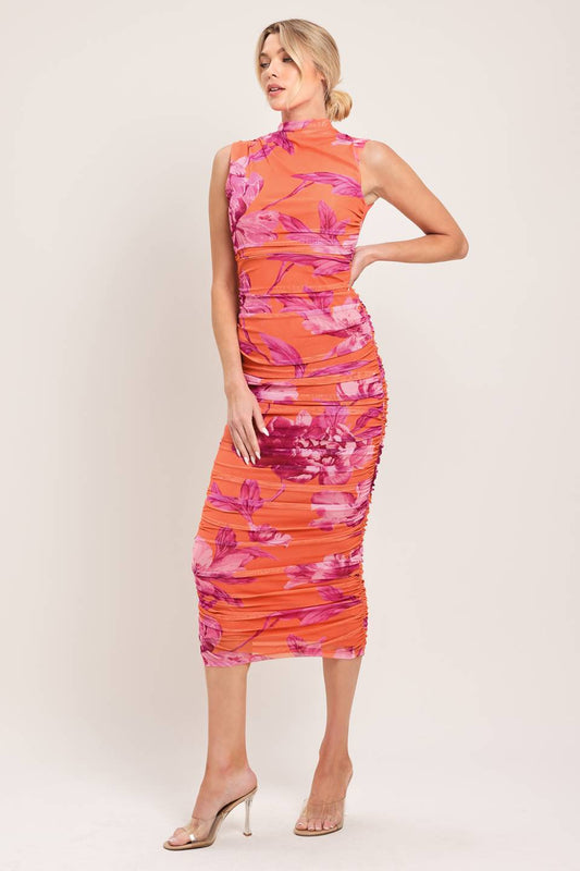 Sunset Bloom Mesh Midi Dress-One Pieces-Vixen Collection, Day Spa and Women's Boutique Located in Seattle, Washington