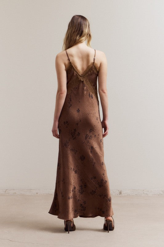 Toffee Bloom Satin Dress-Dresses-Vixen Collection, Day Spa and Women's Boutique Located in Seattle, Washington
