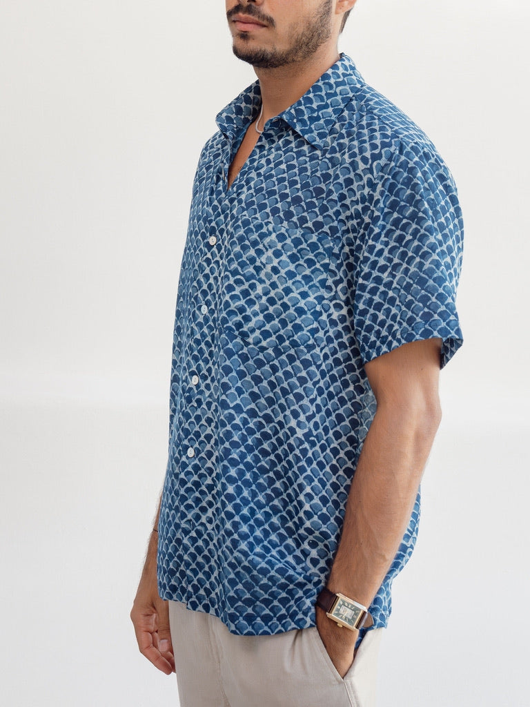 Indigo Scales Ultra-Light Button Down-Men's Tops-Vixen Collection, Day Spa and Women's Boutique Located in Seattle, Washington