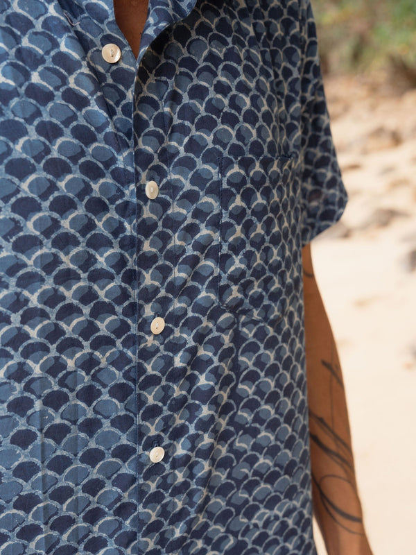 Indigo Scales Button Down-Men's Tops-Vixen Collection, Day Spa and Women's Boutique Located in Seattle, Washington