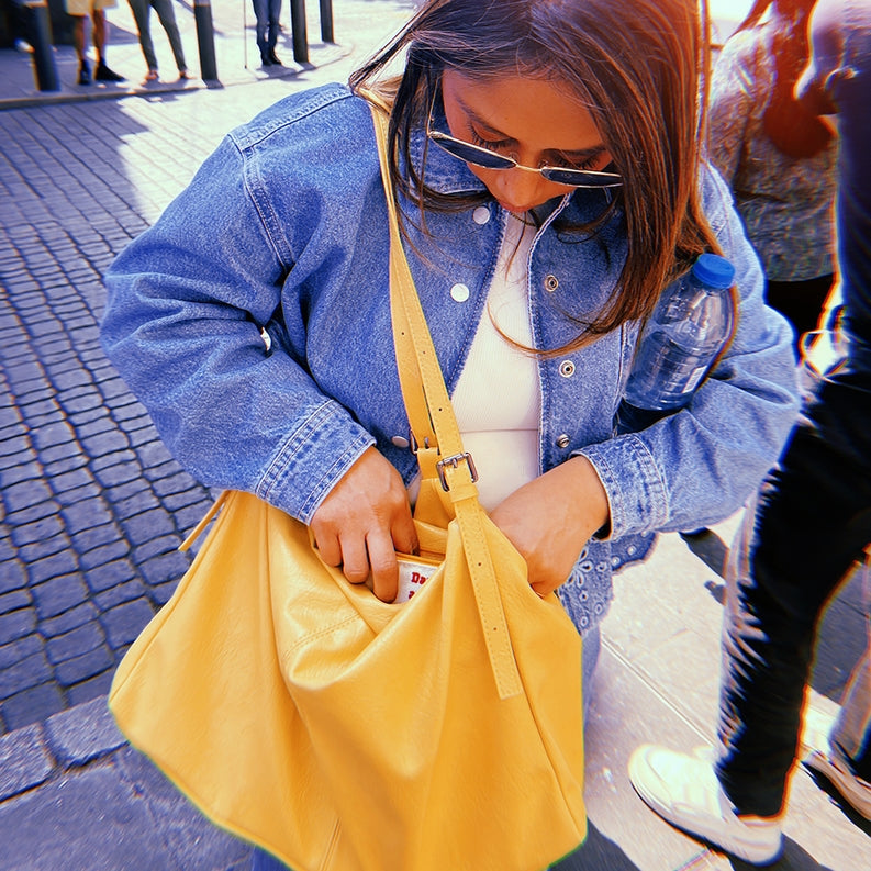 Samantha Yellow Recycled Vegan Tote Bag-Bags + Wallets-Vixen Collection, Day Spa and Women's Boutique Located in Seattle, Washington