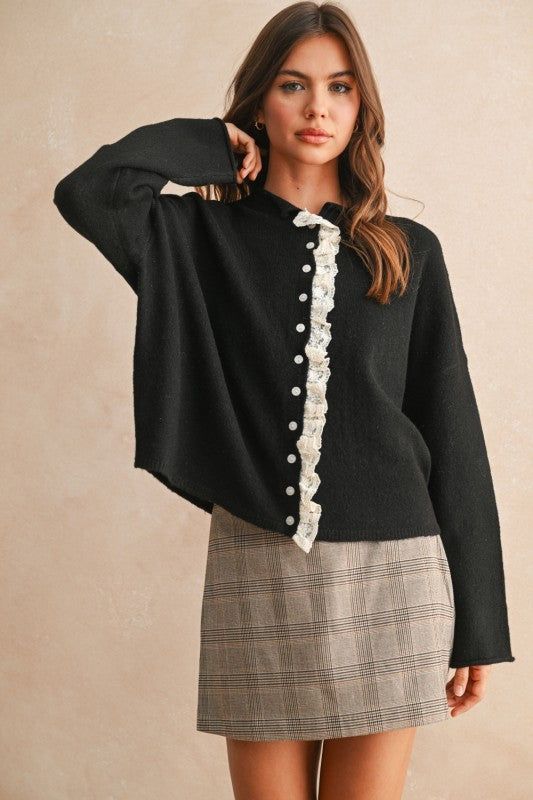 Silhouette Lace Cardigan-Sweaters-Vixen Collection, Day Spa and Women's Boutique Located in Seattle, Washington