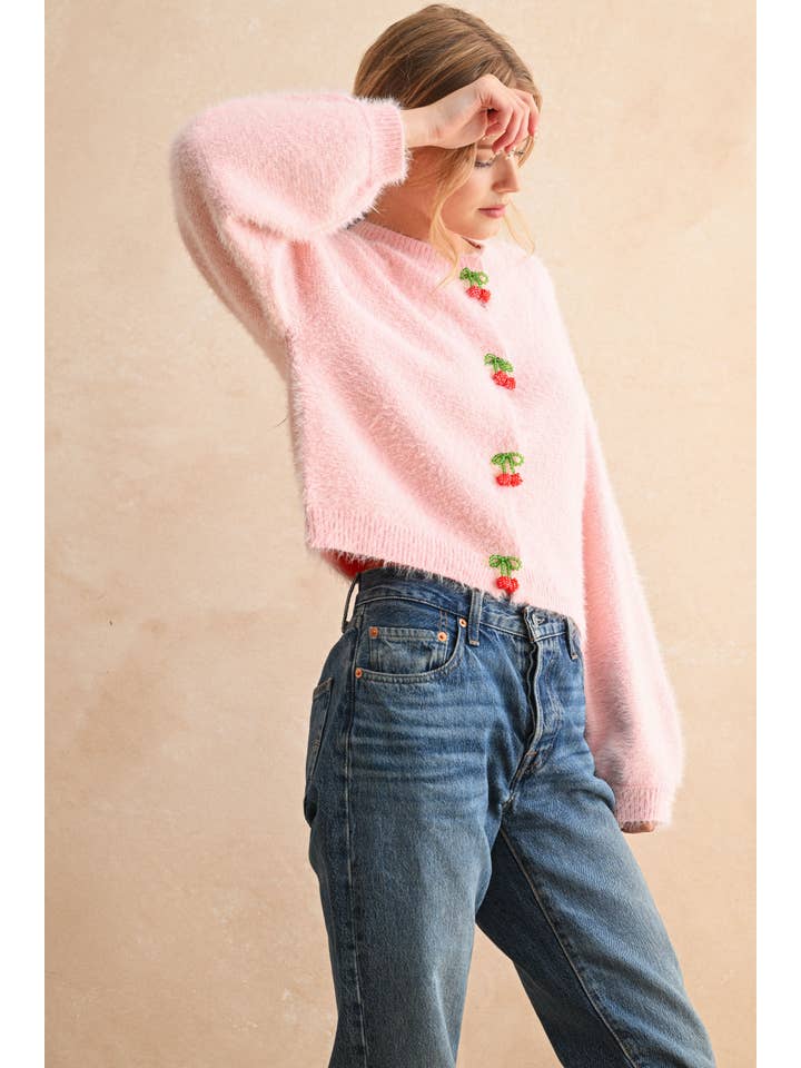 Women's Pink Cherry Button Up Top | Vixen Collection