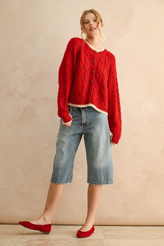 Twofold Cable Cardigan-Sweaters-Vixen Collection, Day Spa and Women's Boutique Located in Seattle, Washington