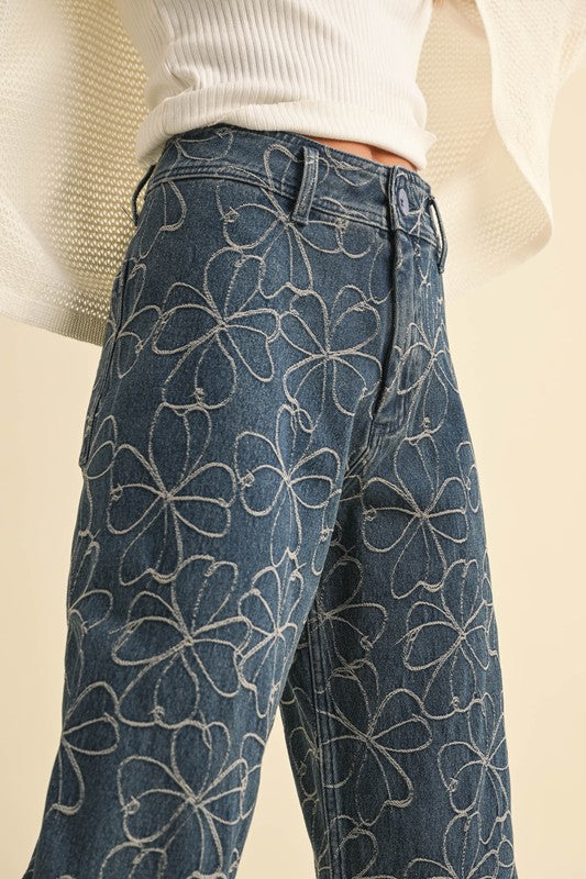 Women's Floral Wide Leg Jeans | Vixen Collection