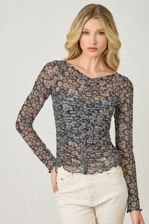 Wildflower Riot Mesh Top-Long Sleeves-Vixen Collection, Day Spa and Women's Boutique Located in Seattle, Washington