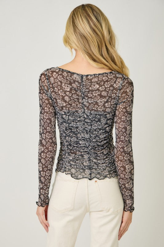 Wildflower Riot Mesh Top-Long Sleeves-Vixen Collection, Day Spa and Women's Boutique Located in Seattle, Washington