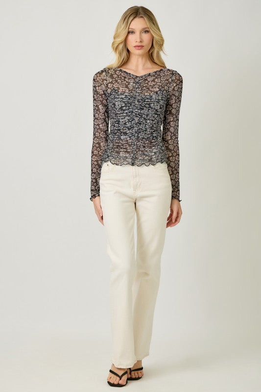 Wildflower Riot Mesh Top-Long Sleeves-Vixen Collection, Day Spa and Women's Boutique Located in Seattle, Washington