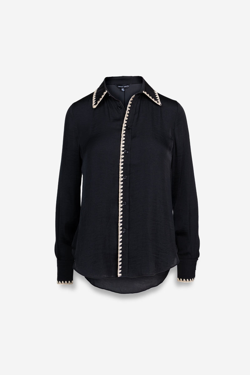 Simone Stitch Button-Up Blouse-Long Sleeves-Vixen Collection, Day Spa and Women's Boutique Located in Seattle, Washington