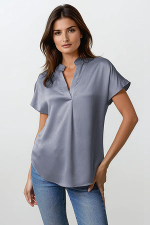 Lyla Crinkle Blouse-Short Sleeves-Vixen Collection, Day Spa and Women's Boutique Located in Seattle, Washington