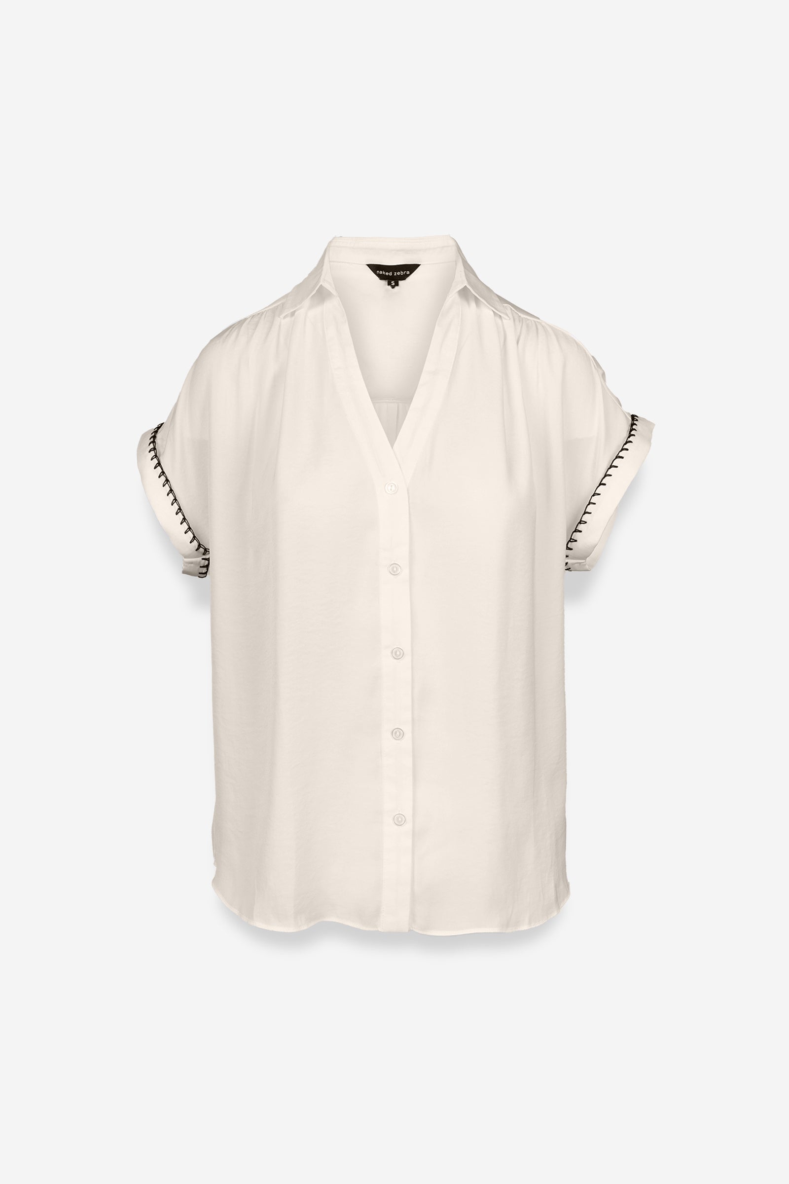 Bianca Button Up Blouse-Short Sleeves-Vixen Collection, Day Spa and Women's Boutique Located in Seattle, Washington