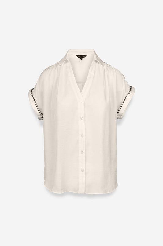 Bianca Button Up Blouse-Short Sleeves-Vixen Collection, Day Spa and Women's Boutique Located in Seattle, Washington