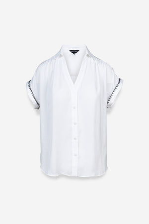 Bianca Button Up Blouse-Short Sleeves-Vixen Collection, Day Spa and Women's Boutique Located in Seattle, Washington