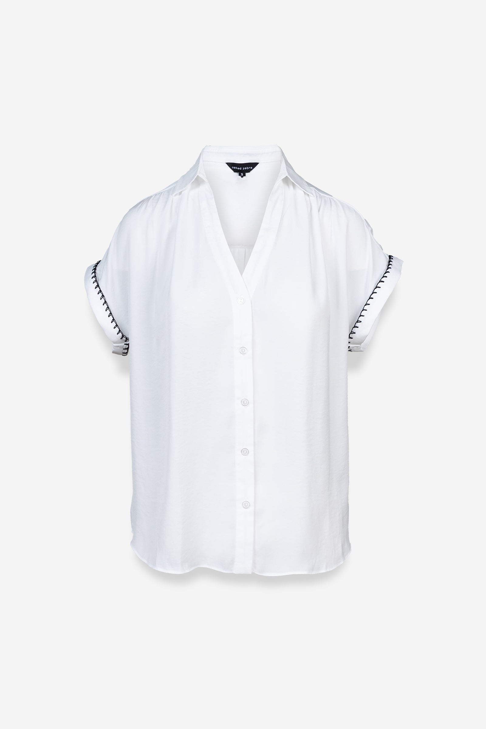 Bianca Button Up Blouse-Short Sleeves-Vixen Collection, Day Spa and Women's Boutique Located in Seattle, Washington