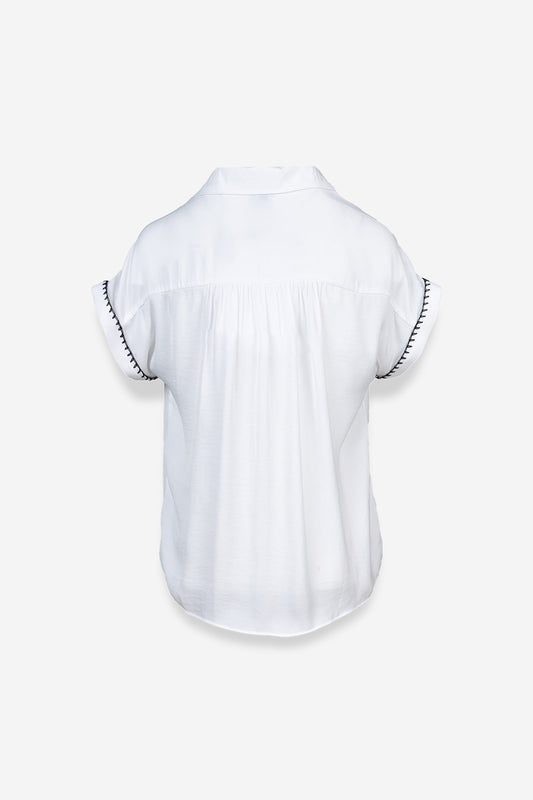 Bianca Button Up Blouse-Short Sleeves-Vixen Collection, Day Spa and Women's Boutique Located in Seattle, Washington