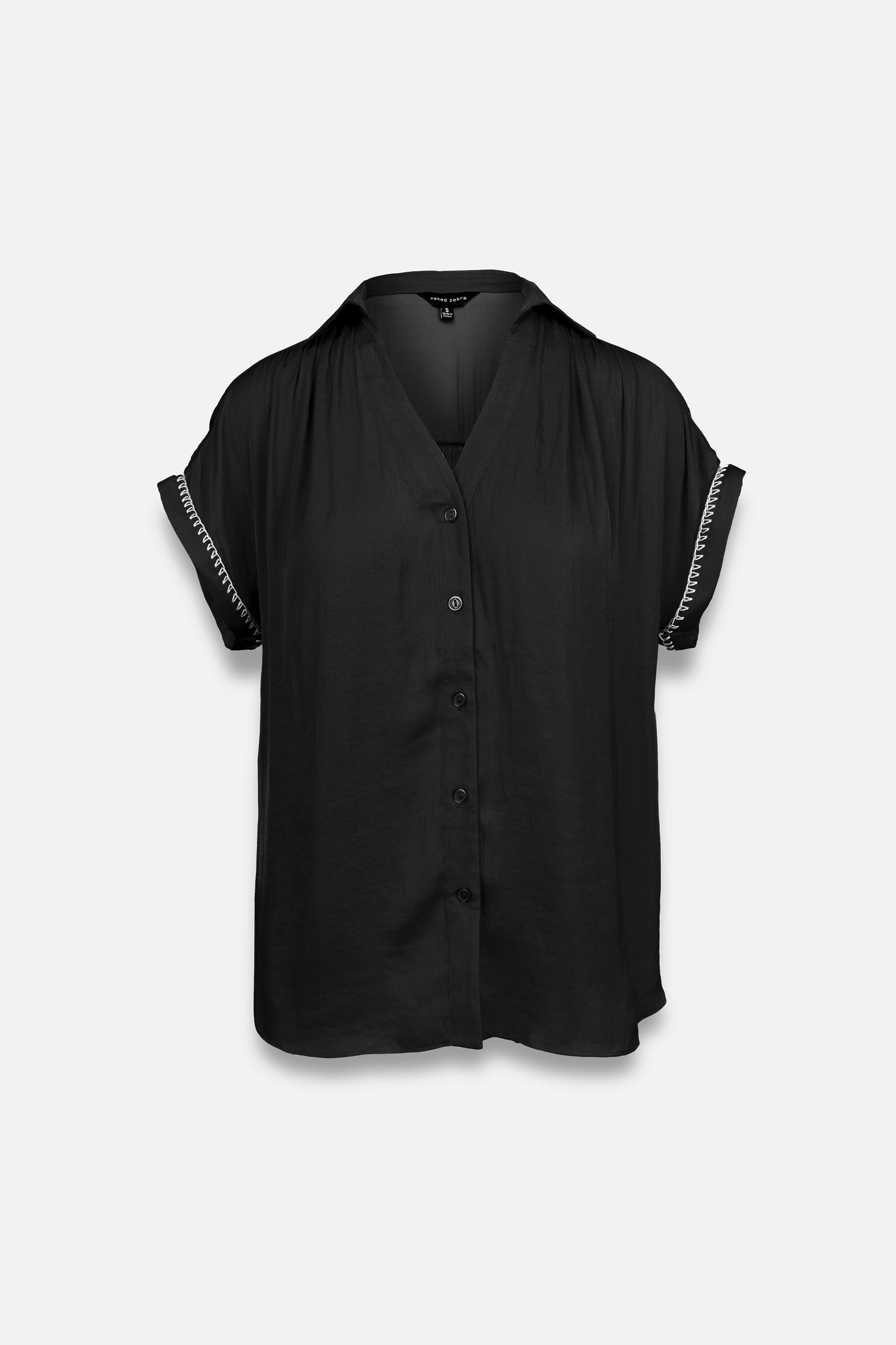 Bianca Button Up Blouse-Short Sleeves-Vixen Collection, Day Spa and Women's Boutique Located in Seattle, Washington