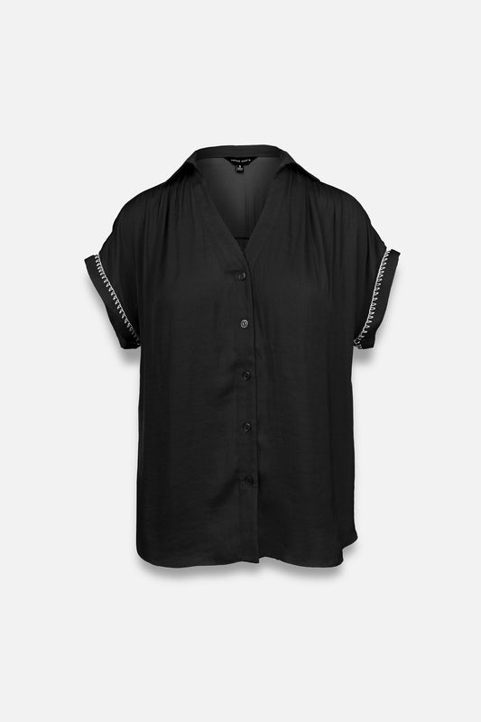 Bianca Button Up Blouse-Short Sleeves-Vixen Collection, Day Spa and Women's Boutique Located in Seattle, Washington