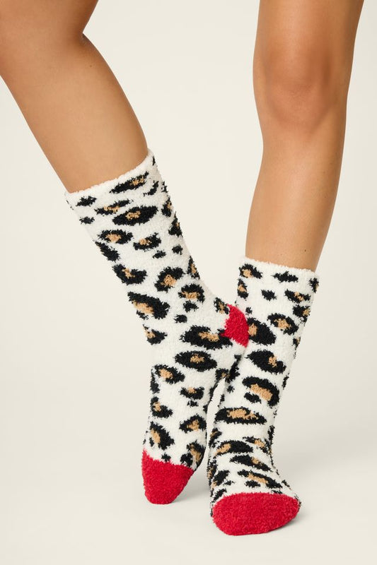 Cheetah Crew Socks with Grippers-Socks-Vixen Collection, Day Spa and Women's Boutique Located in Seattle, Washington