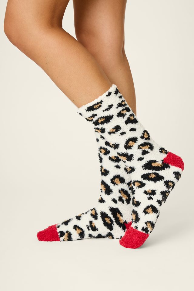 Cheetah Crew Socks with Grippers-Socks-Vixen Collection, Day Spa and Women's Boutique Located in Seattle, Washington