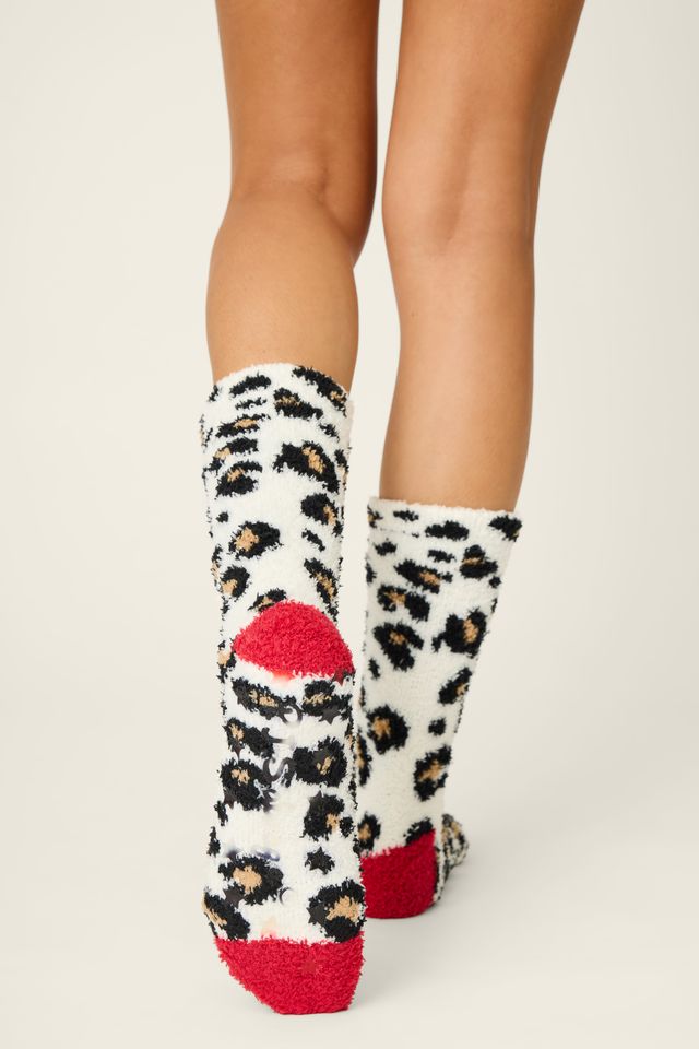 Cheetah Crew Socks with Grippers-Socks-Vixen Collection, Day Spa and Women's Boutique Located in Seattle, Washington