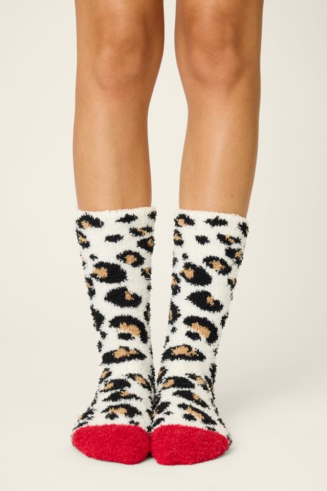 Cheetah Crew Socks with Grippers-Socks-Vixen Collection, Day Spa and Women's Boutique Located in Seattle, Washington