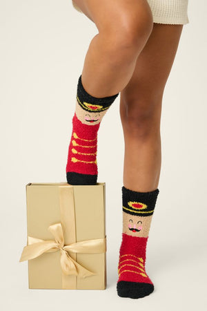 Red Nutcracker Crew Socks with Grippers-Socks-Vixen Collection, Day Spa and Women's Boutique Located in Seattle, Washington