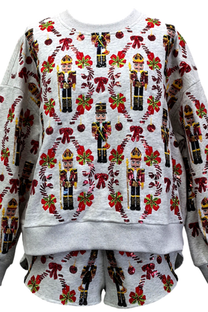 Nutcracker & Candy Cane Sweatshirt-Sweatshirts-Vixen Collection, Day Spa and Women's Boutique Located in Seattle, Washington