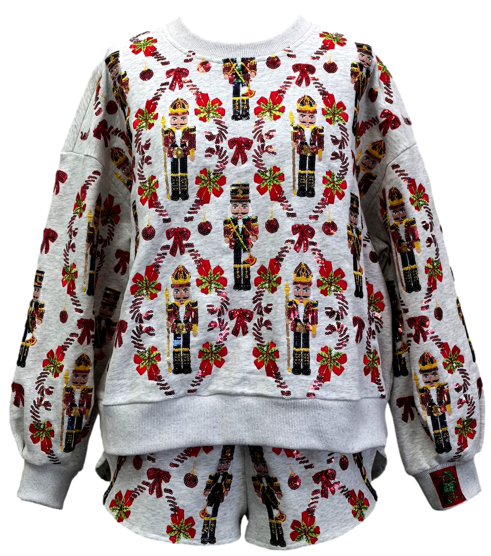 Nutcracker & Candy Cane Sweatshirt-Sweatshirts-Vixen Collection, Day Spa and Women's Boutique Located in Seattle, Washington