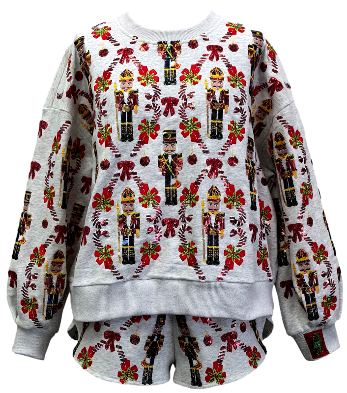 Nutcracker & Candy Cane Sweatshirt-Sweatshirts-Vixen Collection, Day Spa and Women's Boutique Located in Seattle, Washington