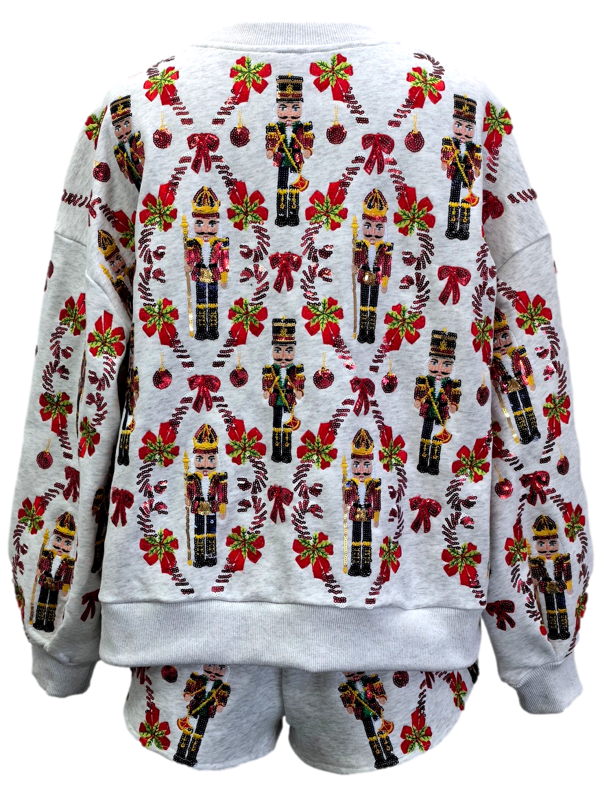 Nutcracker & Candy Cane Sweatshirt-Sweatshirts-Vixen Collection, Day Spa and Women's Boutique Located in Seattle, Washington