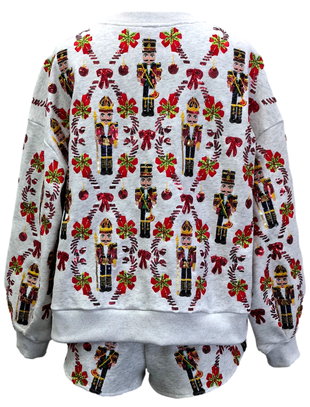 Nutcracker & Candy Cane Sweatshirt-Sweatshirts-Vixen Collection, Day Spa and Women's Boutique Located in Seattle, Washington