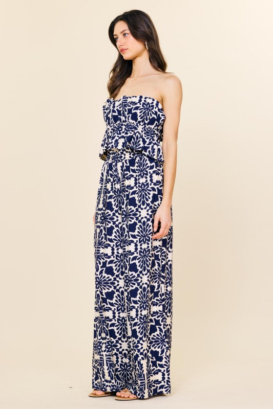 Ruffle Rush Printed Palazzo Jumpsuit-Jumpsuits-Vixen Collection, Day Spa and Women's Boutique Located in Seattle, Washington