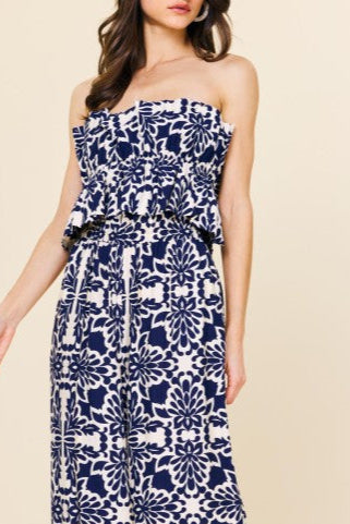 Ruffle Rush Printed Palazzo Jumpsuit-Jumpsuits-Vixen Collection, Day Spa and Women's Boutique Located in Seattle, Washington