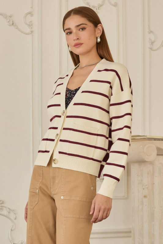 Sweet Stripe Cardigan-Sweaters-Vixen Collection, Day Spa and Women's Boutique Located in Seattle, Washington