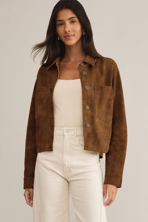All Day Cropped Suede Jacket-Jackets-Vixen Collection, Day Spa and Women's Boutique Located in Seattle, Washington