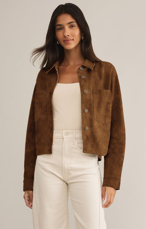 All Day Cropped Suede Jacket-Jackets-Vixen Collection, Day Spa and Women's Boutique Located in Seattle, Washington