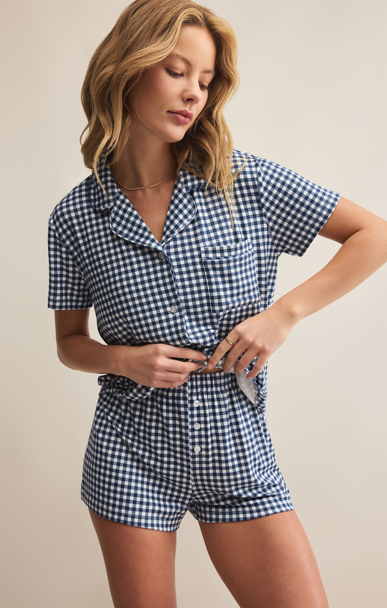 Maddie Gingham Short-Loungewear Bottoms-Vixen Collection, Day Spa and Women's Boutique Located in Seattle, Washington