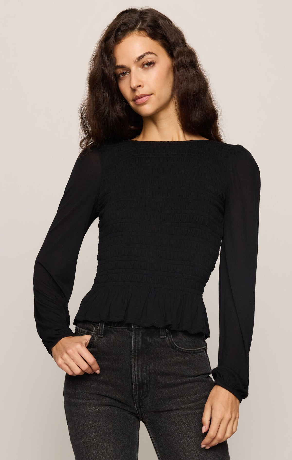 Carey Knit Smocked Top-Tops-Vixen Collection, Day Spa and Women's Boutique Located in Seattle, Washington