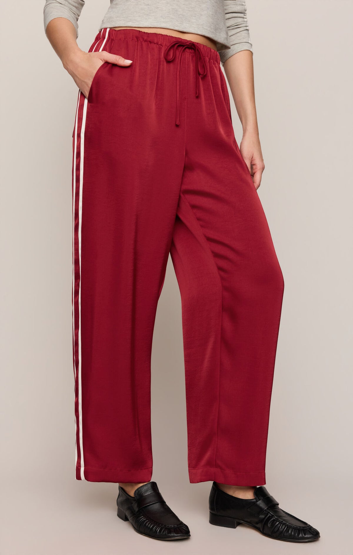 In Stride Satin Track Pant-Bottoms-Vixen Collection, Day Spa and Women's Boutique Located in Seattle, Washington