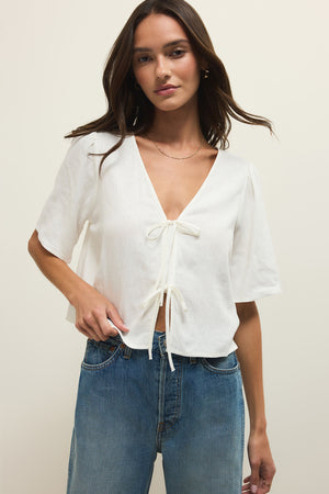 La Belle Linen Top-Short Sleeves-Vixen Collection, Day Spa and Women's Boutique Located in Seattle, Washington