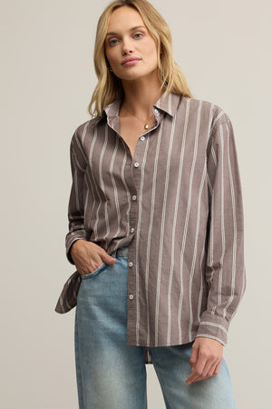 Seaport Striped Poplin Shirt-Long Sleeves-Vixen Collection, Day Spa and Women's Boutique Located in Seattle, Washington