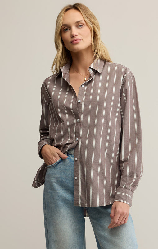 Seaport Striped Poplin Shirt-Long Sleeves-Vixen Collection, Day Spa and Women's Boutique Located in Seattle, Washington
