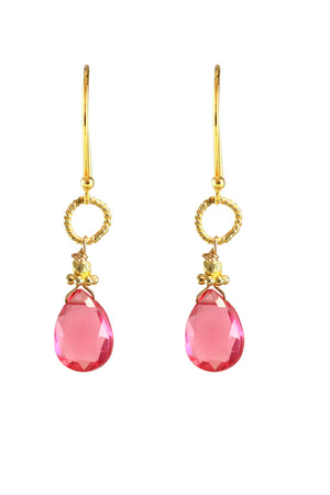 Gold Rubellite Quartz Rope Link Earring-Earrings-Vixen Collection, Day Spa and Women's Boutique Located in Seattle, Washington